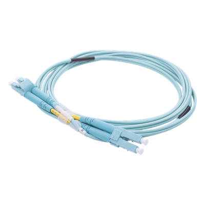 Jumper de Fibra Óptica Multimodo OM3 50/125 LC-LC OFNR (Riser), 2.0 mm, Dúplex, Aqua, 2 Metros (6.56 Pies)