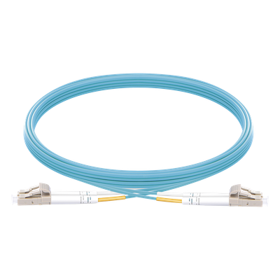 Jumper de Fibra Óptica Multimodo OM3 50/125 LC-LC OFNR (Riser), 2.0 mm, Dúplex, Aqua, 5 Metros (16.40 Pies)