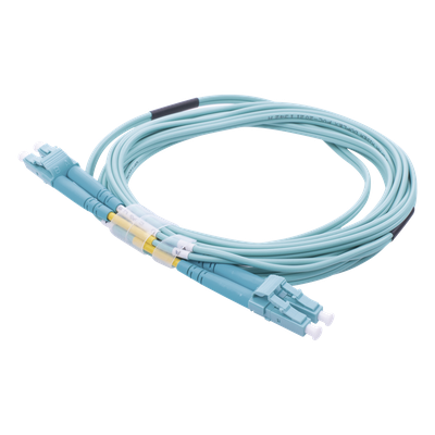 Jumper de Fibra Óptica Multimodo OM4 50/125 LC-LC OFNR (Riser), 2.0 mm, Dúplex, Aqua, 3 Metros (9.84 Pies)