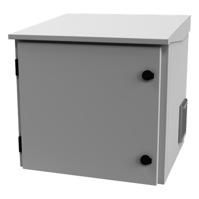 Gabinete de Exterior con Rack de 19″ de 9UR con Ventiladores y Termostato, Se envía el Gabinete armado, (Montaje a poste o torre se vende por separado).
