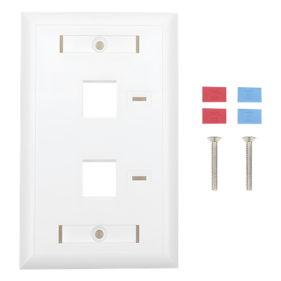 Placa de Pared de 2 Puertos, Keystone, con Espacio para Etiqueta, Color Blanco