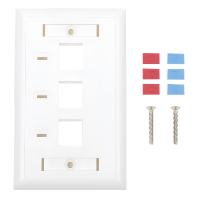 Placa de Pared, de 3 Puertos, Keystone, con Espacio para Etiqueta – Color Blanco