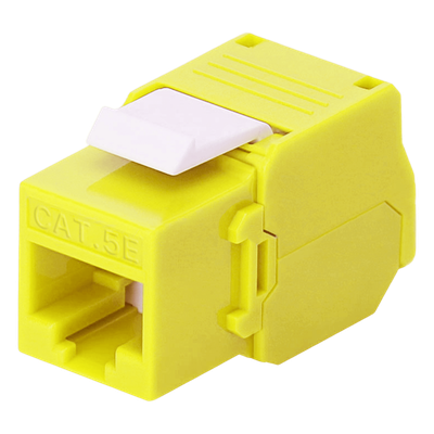 Módulo Jack Keystone Cat5e (Toolless), con Terminación en Ángulo 180 – Color Amarillo, Compatible con Faceplate y Patchpanel Linkedpro