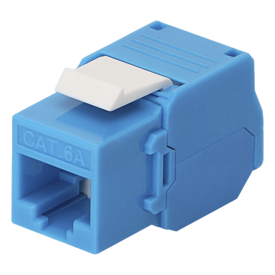 Módulo Jack Keystone Cat6A (Toolless), con Terminación en Ángulo 180 – Color Azul, Compatible con Faceplate y Patchpanel Linkedpro