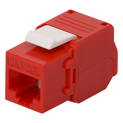 Módulo Jack Keystone Cat6A (Toolless), con Terminación en Ángulo 180 – Color Rojo, Compatible con Faceplate y Patchpanel Linkedpro