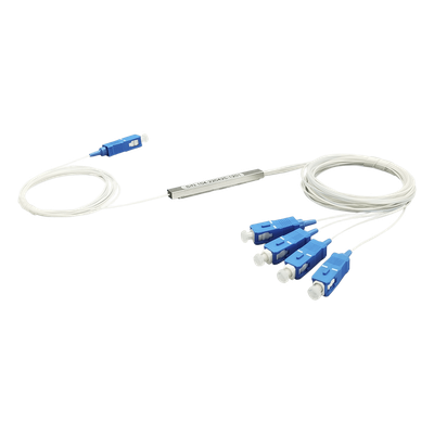 Splitter (Divisor Óptico) tipo PLC, de 1×4, conectores SC/UPC
