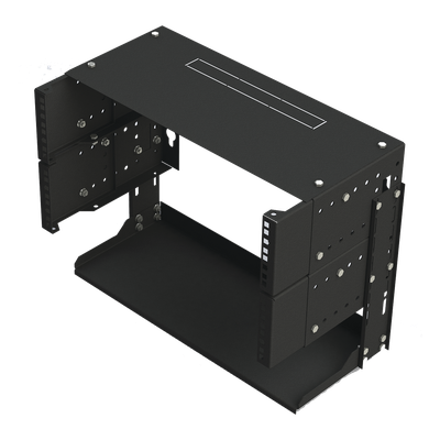 Rack Abierto de montaje en Pared, de 19in, 5 Unidades de rack, Profundidad Ajustable (8″ a 12″) con Charola de Uso Múltiple.