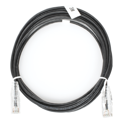 Cable de Parcheo Slim UTP Cat6 – 3 Metros (9.84 Pies) Negro Diámetro Reducido (28 AWG)