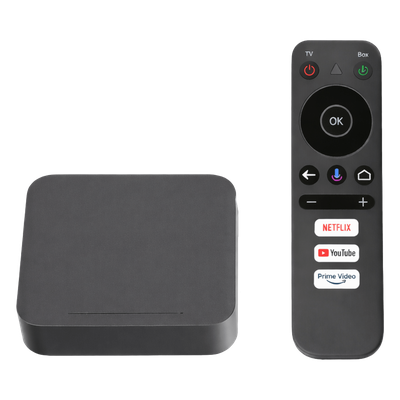 STB 4K Android con Google TV / Alto Rendimiento / Conexión Wi-Fi y por Cable / Control Remoto Bluetooth / Salida HDMI / APP Hik Connect Pre-instalada / Software de Gestion para ISPs/ Para modo desarrollador leer la nota en la descripcion