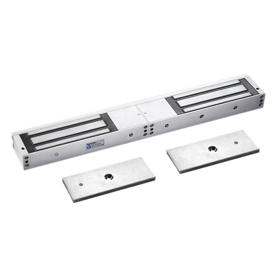 Chapa Magnética Doble para Aplicación en Puertas de Doble Hoja. 1200 lbs(x 2). LED