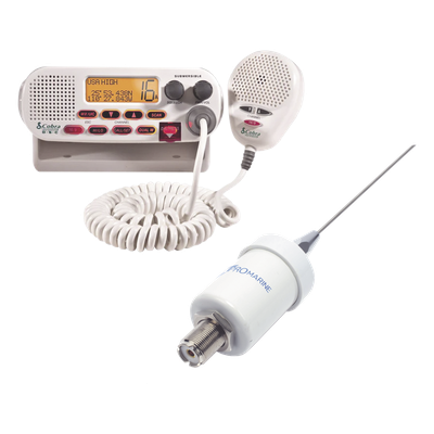 Kit de radio MRF45D | mas antena marina TX-1600-SYS. Incluye cable de 4.5 m con conectores PL-259 instalados y montaje en L