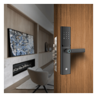 Cerradura Digital JULIUS / Sensor de Huella con Inteligencia Artificial / Registro de 100 Huellas y 100 Códigos / Bloqueo Automático / Modo Niños / IP54 / Incluye 2 Llaves de Alta Seguridad y 4 Tarjetas MIFARE