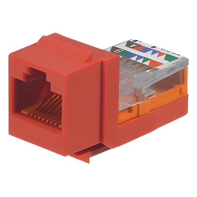 Conector Jack Estilo Leadframe, Tipo Keystone, Categoría 5e, de 8 Posiciones y 8 Cables, Color Rojo