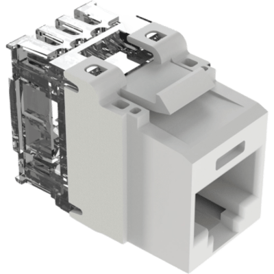 Conector Jack Estilo 110 (de Impacto), Tipo Keystone, Categoría 6A, de 8 Posiciones y 8 Cables, Color Blanco