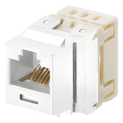 Conector Jack Estilo 110 (de Impacto), Tipo Keystone, Categoría 5e, de 8 Posiciones y 8 Cables, Color Blanco Mate