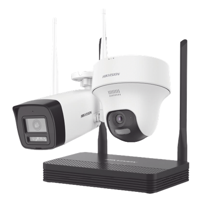 Kit IP Inalámbrico 4 Megapixel / NVS 4 Canales / 1 Cámara Bala Exterior + 1 Cámara Turret Interior con Lente 2.8 mm y Dual Light / Audio Bidireccional (Micrófono y Bocina) / Soporta Micro SD de 512 GB
