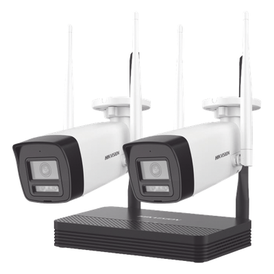 Kit IP Inalámbrico 4 Megapixel / NVS 4 Canales / 2 Cámaras Bala para Exterior con Lente 2.8 mm y Dual Light (30 mts IR + 30 mts Luz Blanca) / Audio Bidireccional (Micrófono y Bocina) / Soporta Micro SD de 512 GB