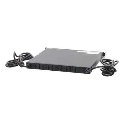 PDU Monitoreable de Transferencia Automática ATS (Fuente Redundante), Con 10 Salidas 5-15R,   Enchufes de Entrada L5-20P, Instalación Horizontal de 19in, 1UR, 20 Amp, 120 Vca