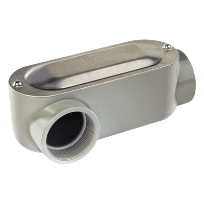 Caja oval roscada tipo LR de 1 1/2″ (38.1 mm) Incluye tapa y tornillos.