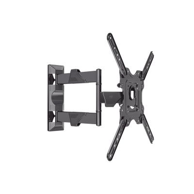 Montaje de Pared Articulado P4-NB / Pantallas de 32″ a 55″ / VESA 100×100 a 400×400 mm / Carga 27.2 kg (60 lbs) / Inclinación +8° a -5° / Giro 180° / Distancia de Pared 5 a 40 cm / Acero