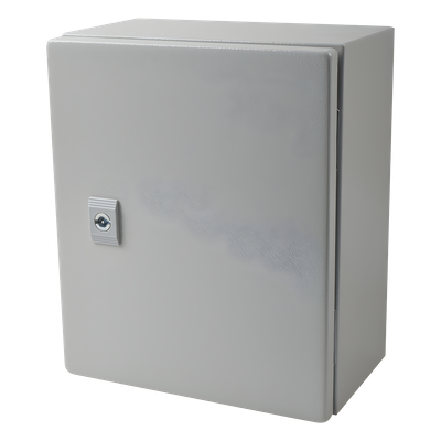 Gabinete de Acero IP66 Uso en Intemperie (250 x 300 x 150 mm) con Placa Trasera Interior Metálica y Compuerta Inferior Atornillable (Incluye Chapa y Llave T).