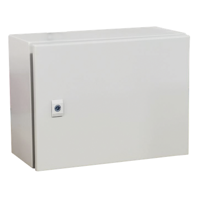 Gabinete de Acero IP66 Uso en Intemperie (400 x 300 x 300 mm) con Placa Trasera Interior Metálica y Compuerta Inferior Atornillable (Incluye Chapa y Llave T). Ideal para Centros de Carga y Tableros de Control.