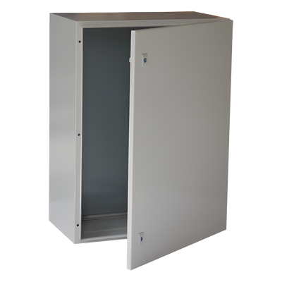 Gabinete de Acero IP66 Uso en Intemperie (400 x 600 x 250 mm) con Placa Trasera Interior Metálica y Compuerta Inferior Atornillable (Incluye Chapa y Llave T).