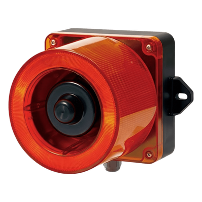 Combinacion de baliza LED color Rojo y sirena electrónica de 31 tonos resistente a la intemperie de volumen máx. 123 dB a 12-24 VCD