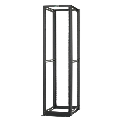 Rack de Cuatro Postes Estándar de 19″, Rieles Numerados y Roscados #12-24, Profundidad Máxima de 30 in, 45 Unidades de Rack, Color Negro
