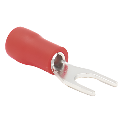 Terminal tipo horquilla ( espada ) aislada / 22 – 16 AWG / Rojo / Paquete de 25 piezas.