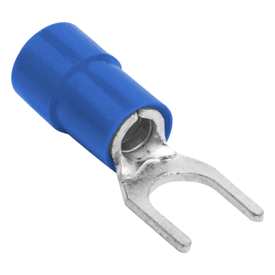 Terminal tipo horquilla ( espada ) aislada / 18 – 14 AWG / Azúl / Paquete de 25 piezas.