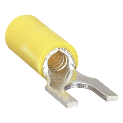 Terminal tipo horquilla ( espada ) aislada / 12 – 10 AWG / Amarillo / Paquete de 25 piezas.