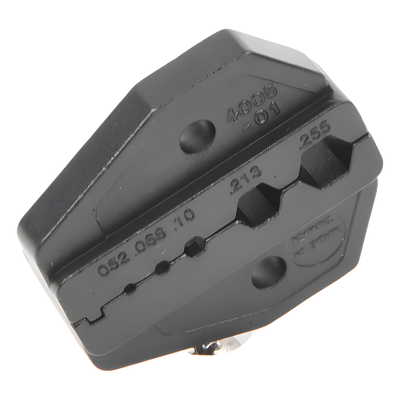 Mordaza para Plegar Conectores de Anillo en RG-58/U, RG-59/U, RG-142/U, RG-8/X en tamaños 0.052″, 0.068″, 0.100″, 0.213″ y 0.255″.
