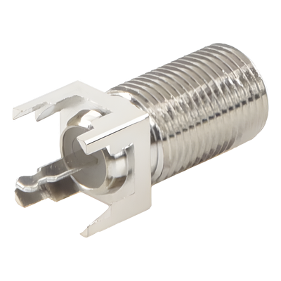 Conector F Hembra para PCB de Montaje Vertical, Níquel/ Estaño/ Polietileno.