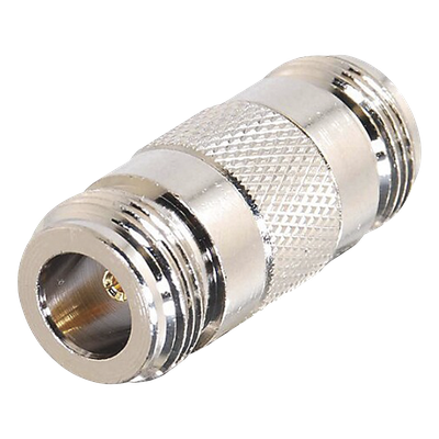 Adaptador Barril en Linea para 50 Ohm, de Conector N Hembra a N Hembra, Plata/ Oro/ Teflón.