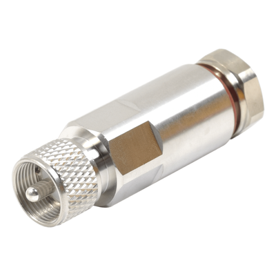 Conector UHF Macho (PL-259) para Cable HELIAX de 1/2″ LDF4-50A, LP-450A, Tipo Rosca, Bronce Blanco/ Plata/ Teflón.