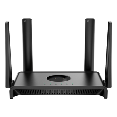 Router 4G LTE CAT.4 / Wi-Fi 4 N300 300 Mbps / Slot Micro SIM Plug & Play / 4 Puertos 10/100 / 4 Antenas Externas / Administración Cloud Ruijie Reyee