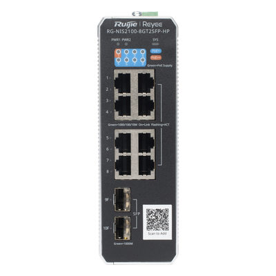Switch Industrial PoE+ hasta 300 watts , Ideal para temperaturas Extremas y protección contra descargas, 1 puerto PoE++ 60W y 7 puertos PoE+ 30W, 2 SFP Uplink