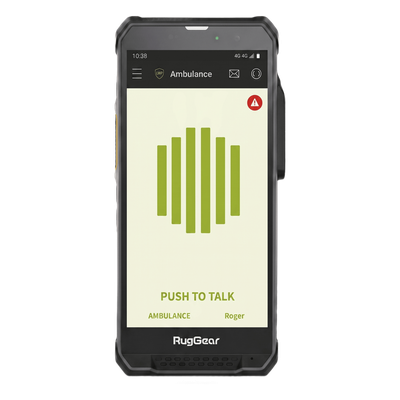 Kit Radio PoC LTE RugGear RG880i + Licencia TASSTA T.FLEX Smart 12 meses / Pantalla HD+ 5.5″ (14 cm) 500 nits / Snapdragon 680 MCPTT / IP68 y MIL-STD-810H / Altavoz 103 dB / Android 14