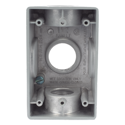 Caja Condulet FS de 1″ (25.4 mm ) con tres bocas una arriba y una atrás a prueba de intemperie.