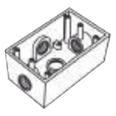 Caja Condulet FS de 1″ (25.4 mm) con cuatro bocas a prueba de intemperie.