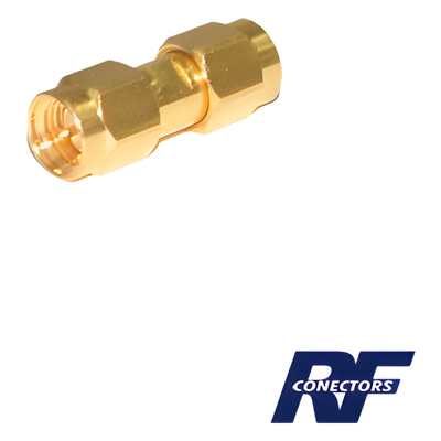 Adaptador Tipo Barril, de Conector SMA Macho a SMA Macho, Oro/ Oro/ Teflón.​