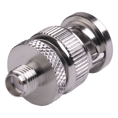 Adaptador en Línea de Conector SMA Hembra a BNC Macho, Níquel/ Oro/ Teflón.