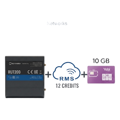 Router Teltonika LTE/4G RUT200 + 12 creditos RMS + SIM de YOBI de 10GB por Mes durante un año de servicio (solo datos)