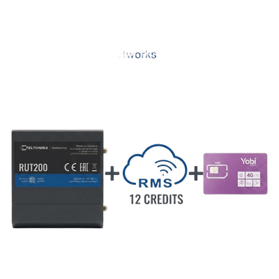 Router Teltonika LTE/4G RUT200 + 12 creditos RMS  + SIM de YOBI de 1GB por Mes durante un año de servicio (solo datos)
