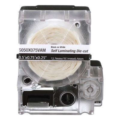 Casete de 300 Etiquetas Autolaminadas de 19.1 x 25.4 mm (0.75 x 1 Pulgadas), para Cables de 2 a 4 mm (0.08 a 0.16 Pulgadas) de Diámetro, Área de Impresión Color Blanco