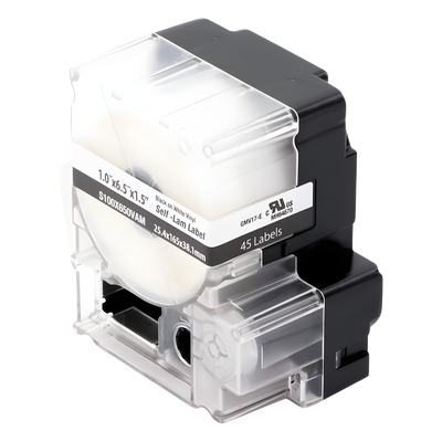 Casete de 45 Etiquetas Autolaminadas de 25.4 x 165.1 mm (1 x 6.5 pulgadas), para Cables de 4 a 8.1 mm (0.16 a 0.32 pulgadas) de Diámetro, Área de Impresión Color Blanco