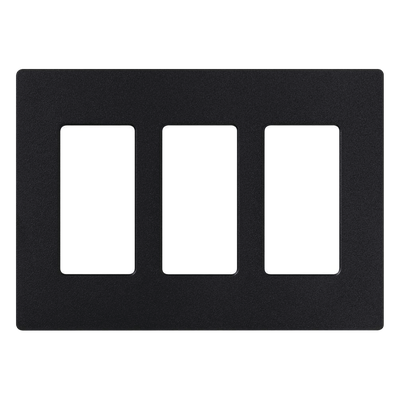 Placa de pared Satin Colors de 3 espacios sin tornillos visibles, acabado satinado color Midnight, para atenuadores, apagadores y accesorios Lutron de apertura Designer