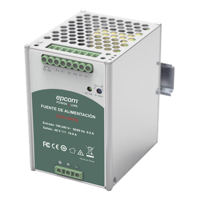 Fuente de Poder Industrial 48 Vcc @ 10A / 480W / Función relay Vcc / Función de Conexión Paralelo / Riel Din