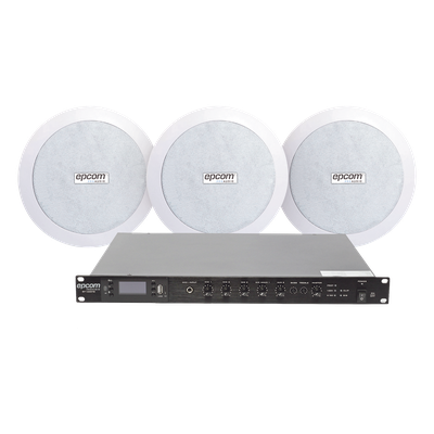 KIT de Amplificador de 120W para Rack SF120DTB | 3 Altavoces de Plafón de 5.5in SF-206P | 3.75 – 30W | Sistema 70/100V